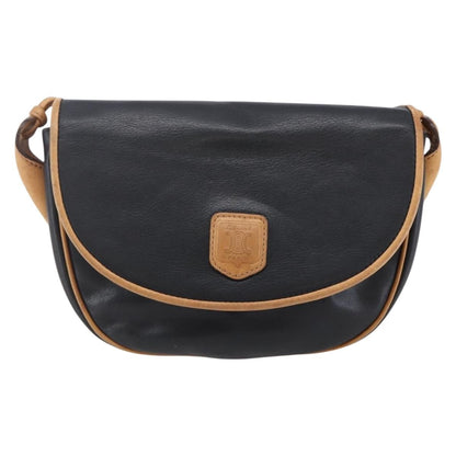 Celine Flap Shoulder Bag Leather, BLACK, LEATHER, Shoulder bag