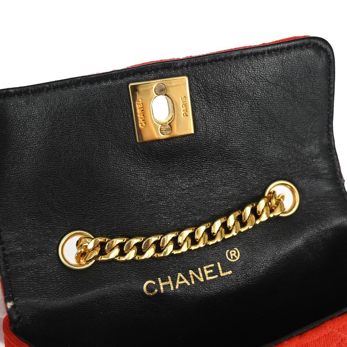 Chanel Vintage Clutch Pleated Leather, RED, CANVAS, Shoulder bag