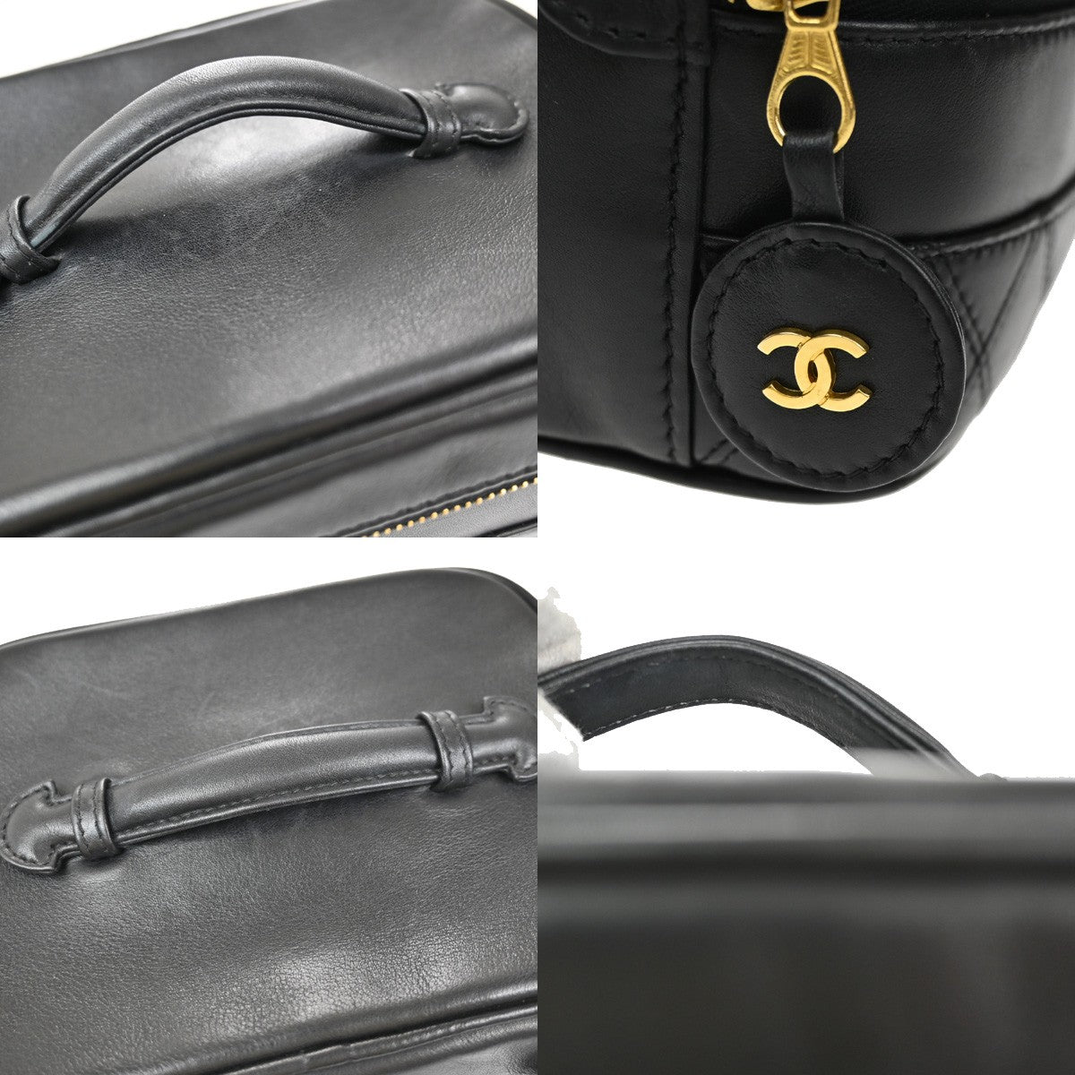 Chanel Vanity pouch Leather, BLACK, LEATHER, Toiletry Case