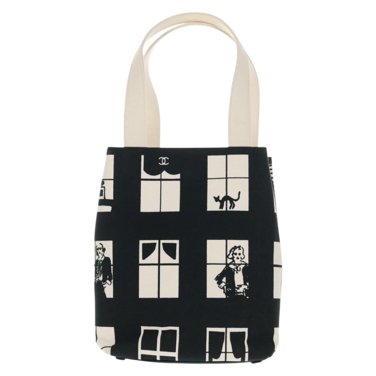 Chanel Coco Window Tote Printed Canvas, BLACK, CANVAS, Tote bag