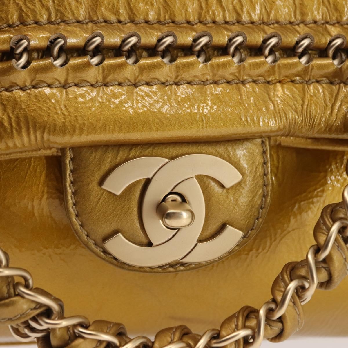 Chanel Luxe Ligne Flap Bag Patent, GOLD, LEATHER, Handbag