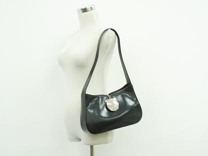 Salvatore Ferragamo Gancini Shoulder Bag Leather, BLACK, PATENT_LEATHER, Shoulder bag