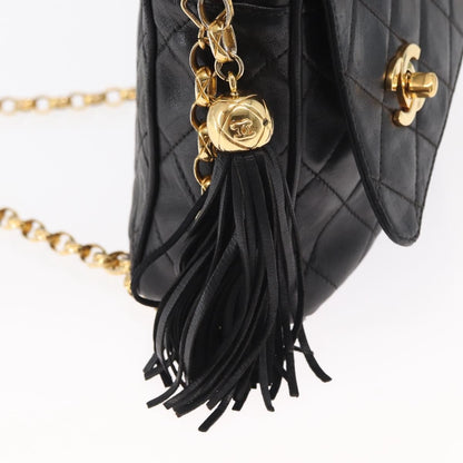 Chanel CC Chain & Tassel Front Pocket Camera Bag Quilted Lambskin, BLACK, LEATHER, Shoulder bag