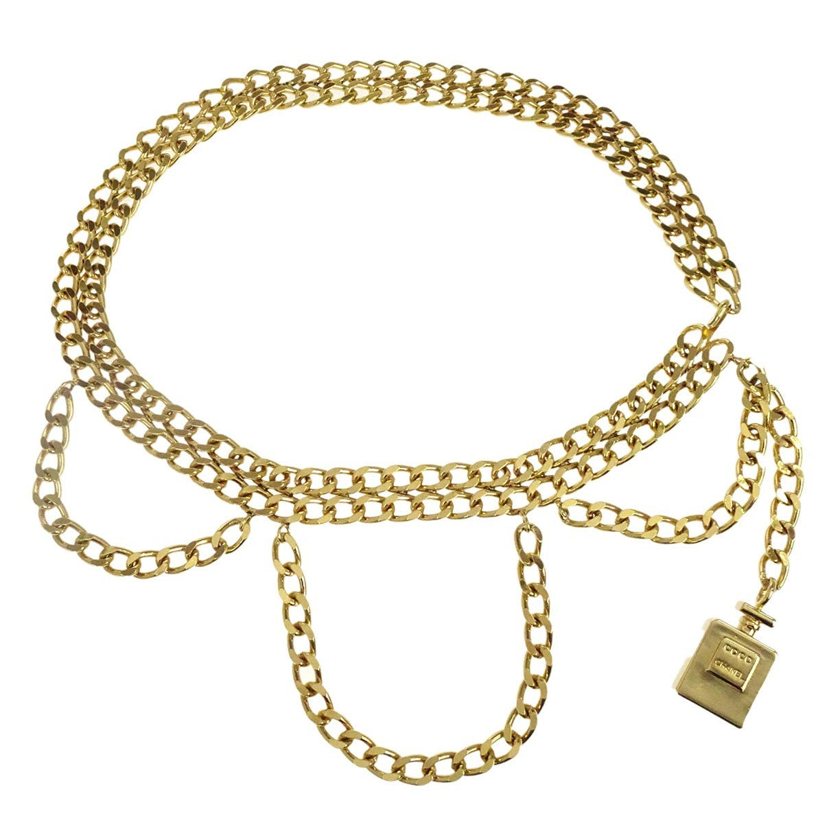 Chanel Vintage Perfume Bottle Charm Chain Belt Metal, GOLD, GOLD_PLATED, Belts