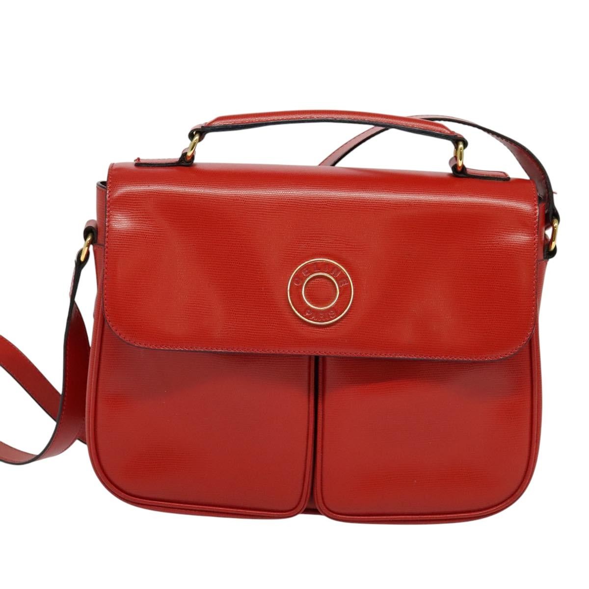 Celine Circle logo Leather, RED, LEATHER, Shoulder bag