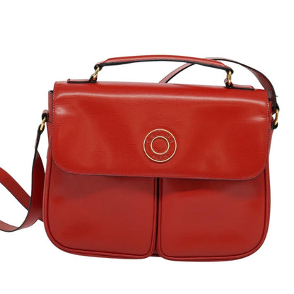 Celine Circle logo Leather, RED, LEATHER, Shoulder bag