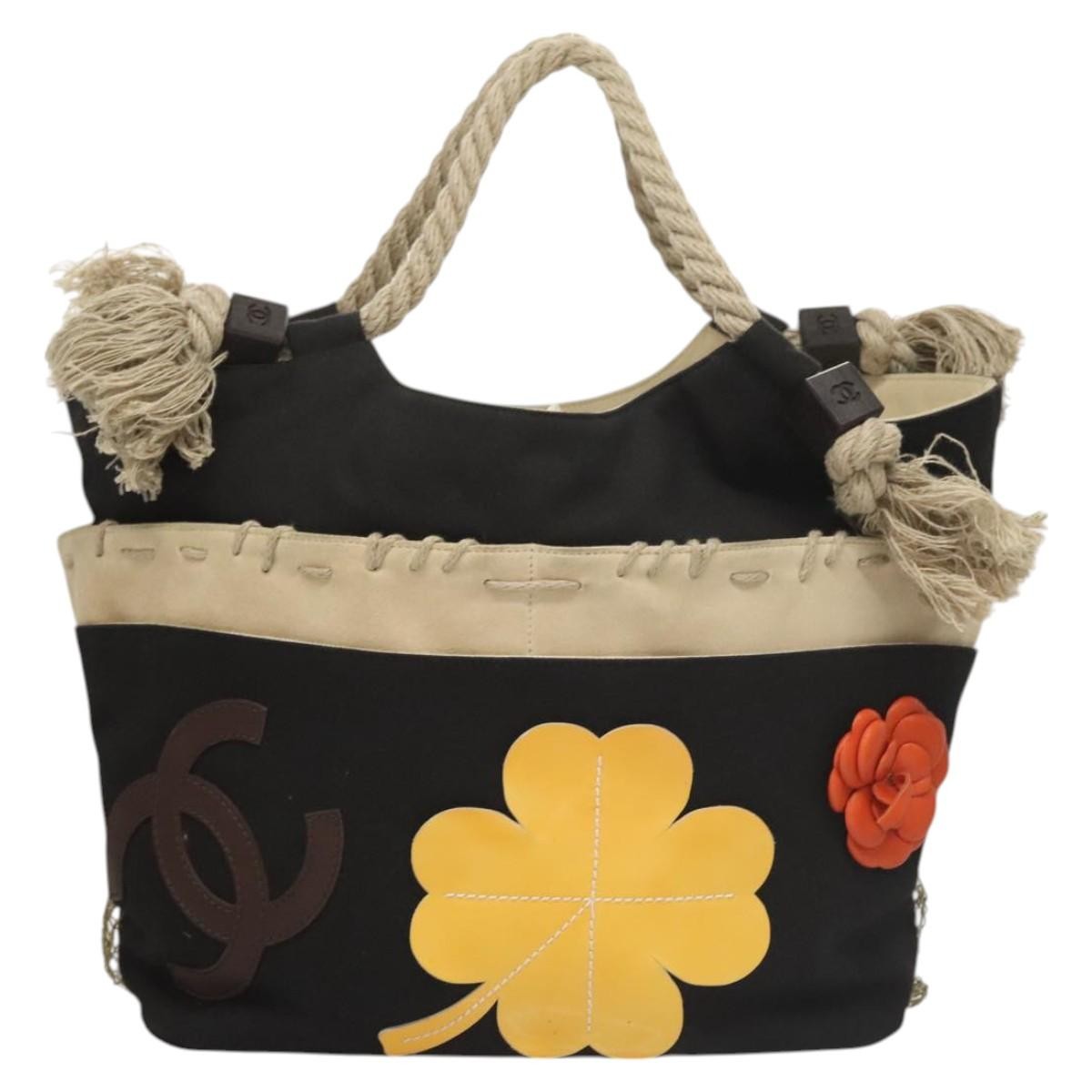 Chanel Camellia Flower Tote Canvas, BLACK, CANVAS, Tote bag