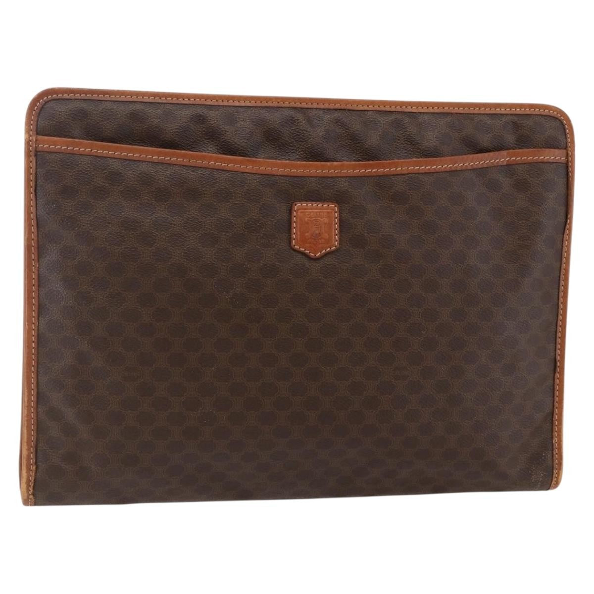 Celine Macadam Pochette Canvas, Brown, Canvas, Clutch