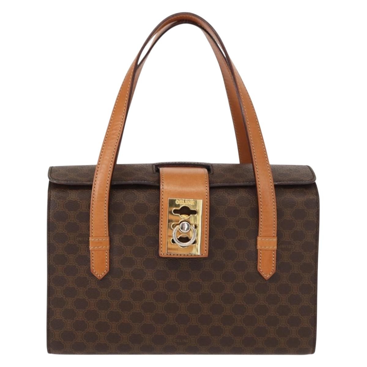 Celine Vintage Macadam Handbag Canvas and Leather, BROWN, CANVAS, Handbag