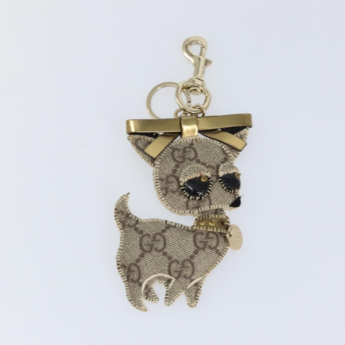 Gucci Dog Keychain GG Coated Canvas, BEIGE, CANVAS, Charms and Keychains