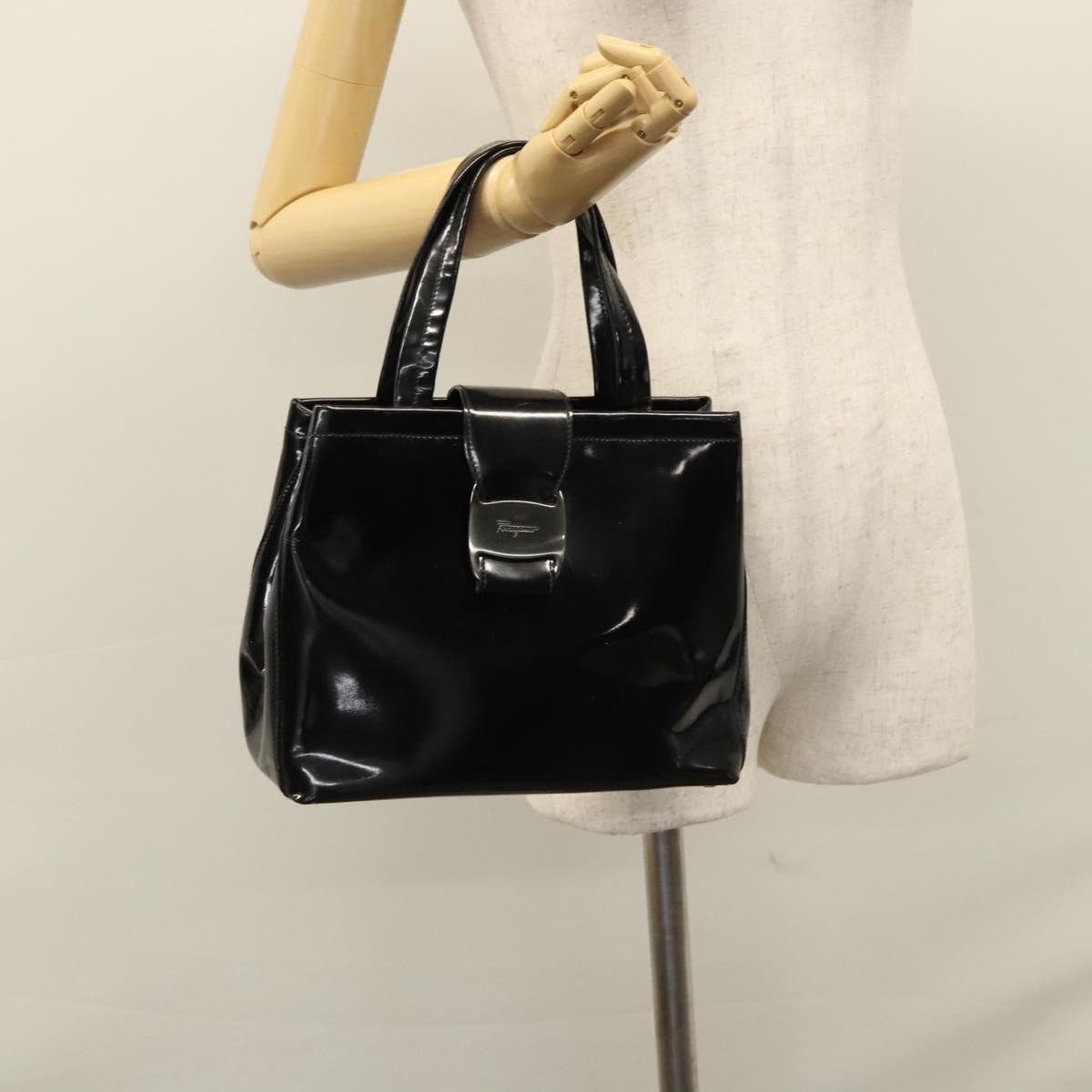 Salvatore Ferragamo Vara Tote Patent Leather, BLACK, PATENT_LEATHER, Handbag