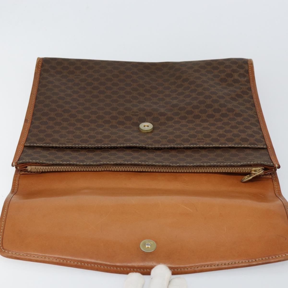 Celine Macadam Pochette Canvas and Leather, BROWN, CANVAS, Clutche & pouche