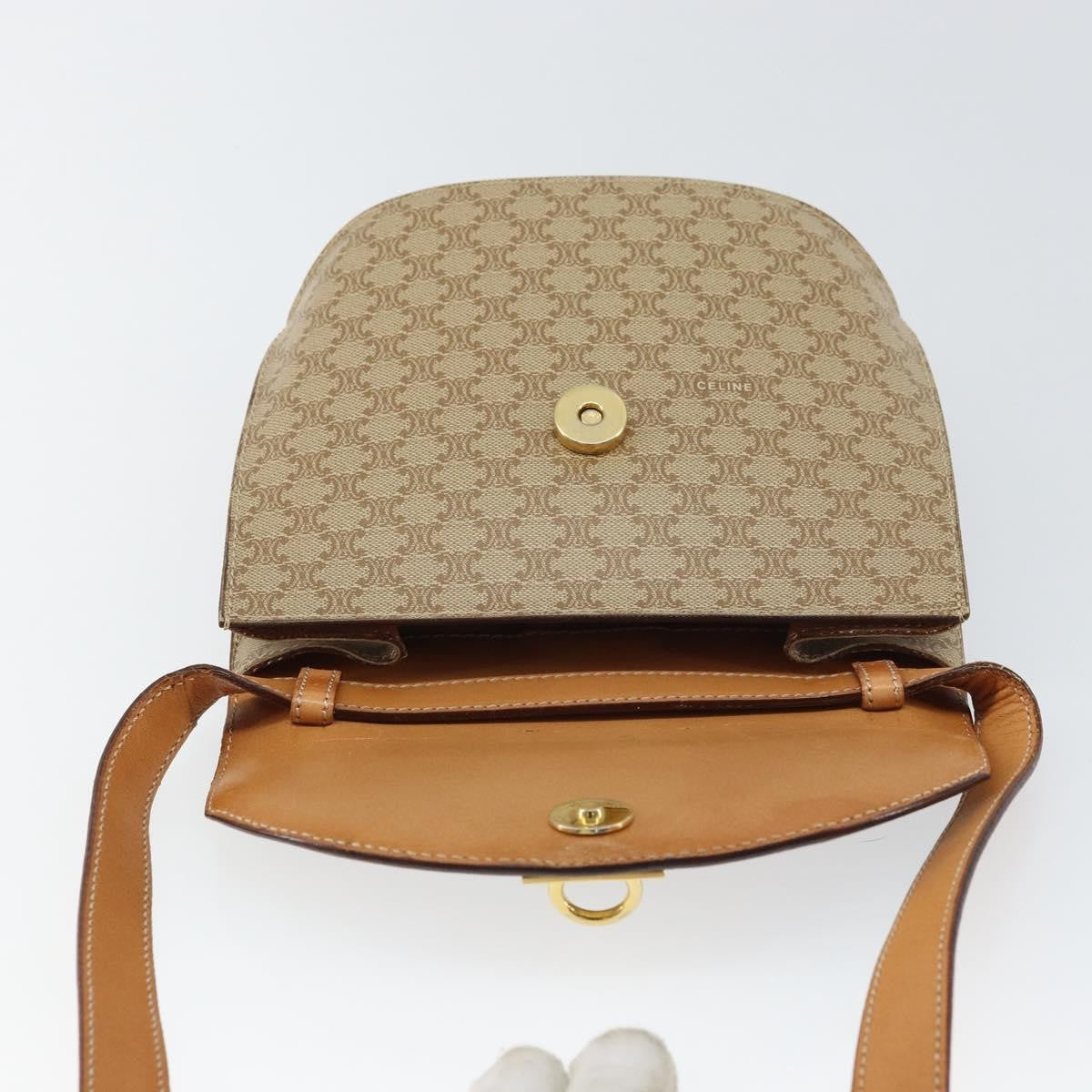 Celine Vintage Macadam Shoulder Bag Canvas, BEIGE, CANVAS, Shoulder bag