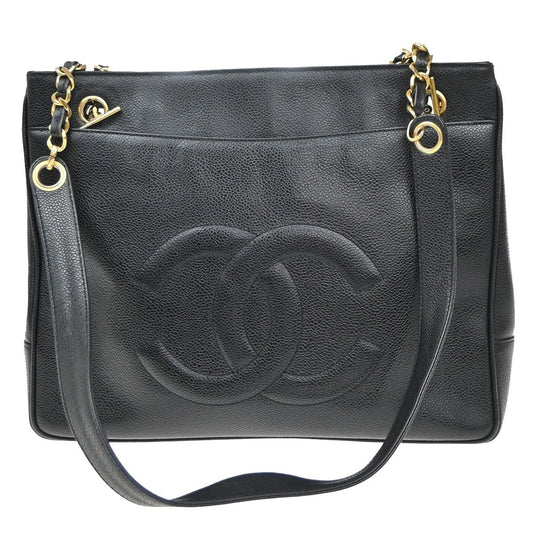 Chanel Vintage Front Pocket Shoulder Bag Leather, BLACK, CALFSKIN, Shoulder bag