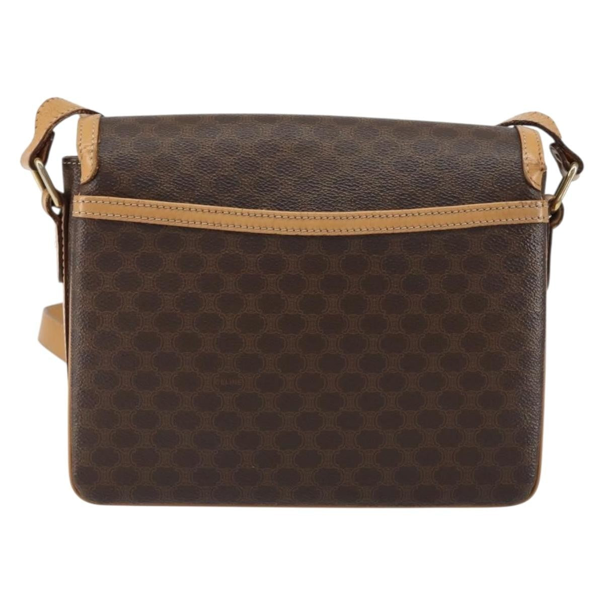 Celine Vintage Macadam Shoulder Bag Canvas and Leather, BROWN, CANVAS, Shoulder bag