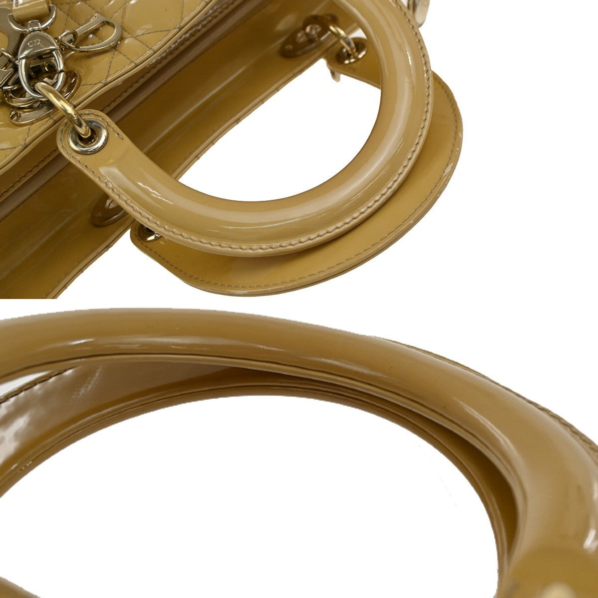 Christian Dior Lady Dior Bag Cannage Quilt Patent, YELLOW, PATENT_LEATHER, Handbag