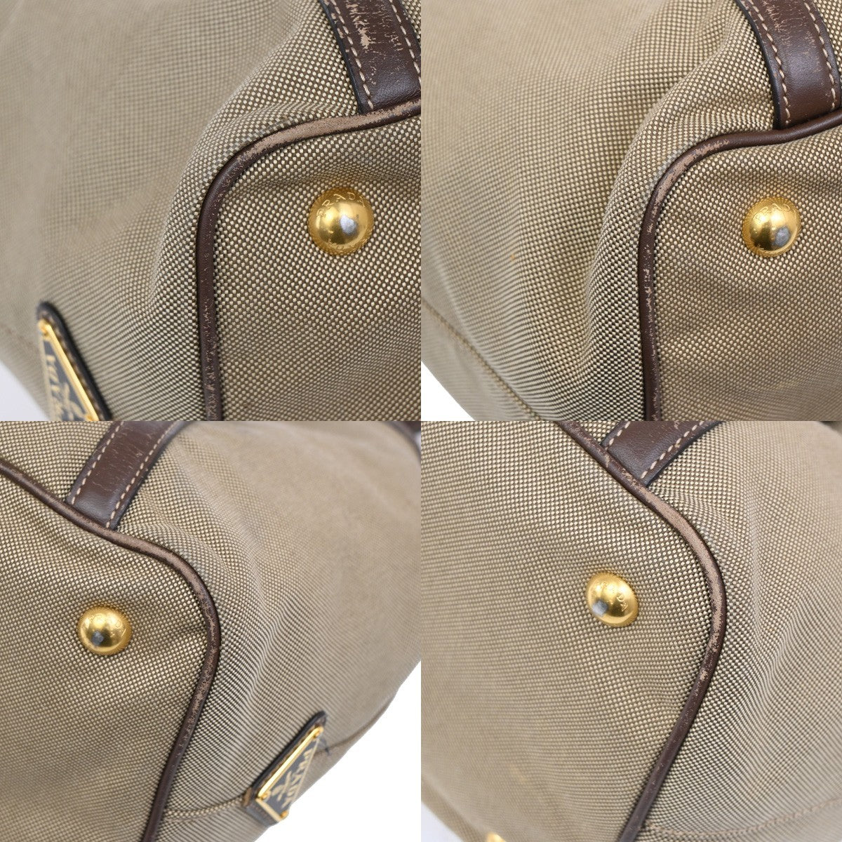 Prada Logo Convertible Tote Canvas with Leather, BROWN, CANVAS, Tote bag