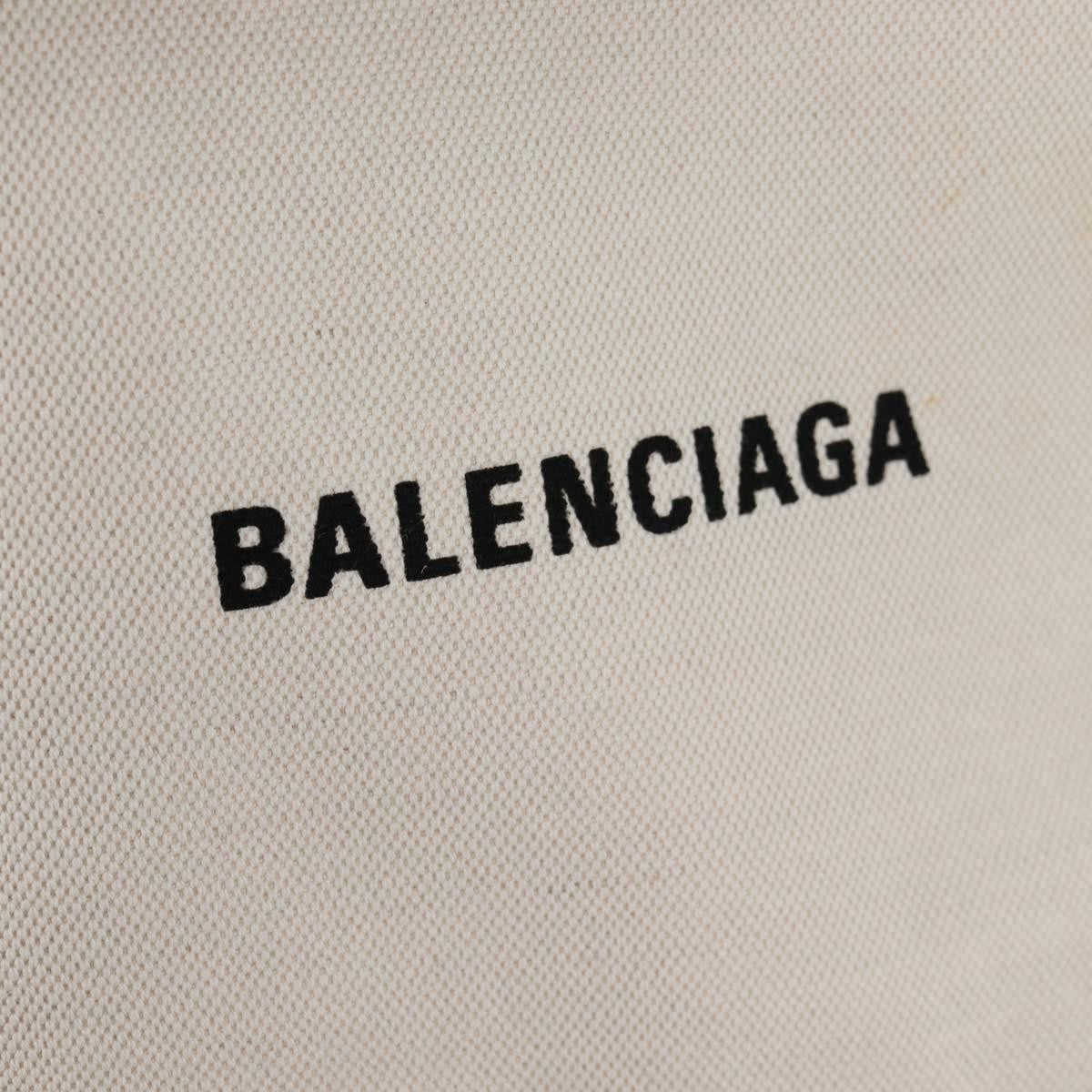 Balenciaga Navy Cabas Canvas with Leather, WHITE, CANVAS, Tote bag