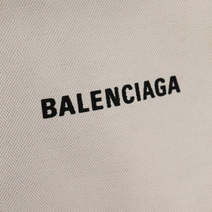 Balenciaga Navy Cabas Canvas with Leather, WHITE, CANVAS, Tote bag