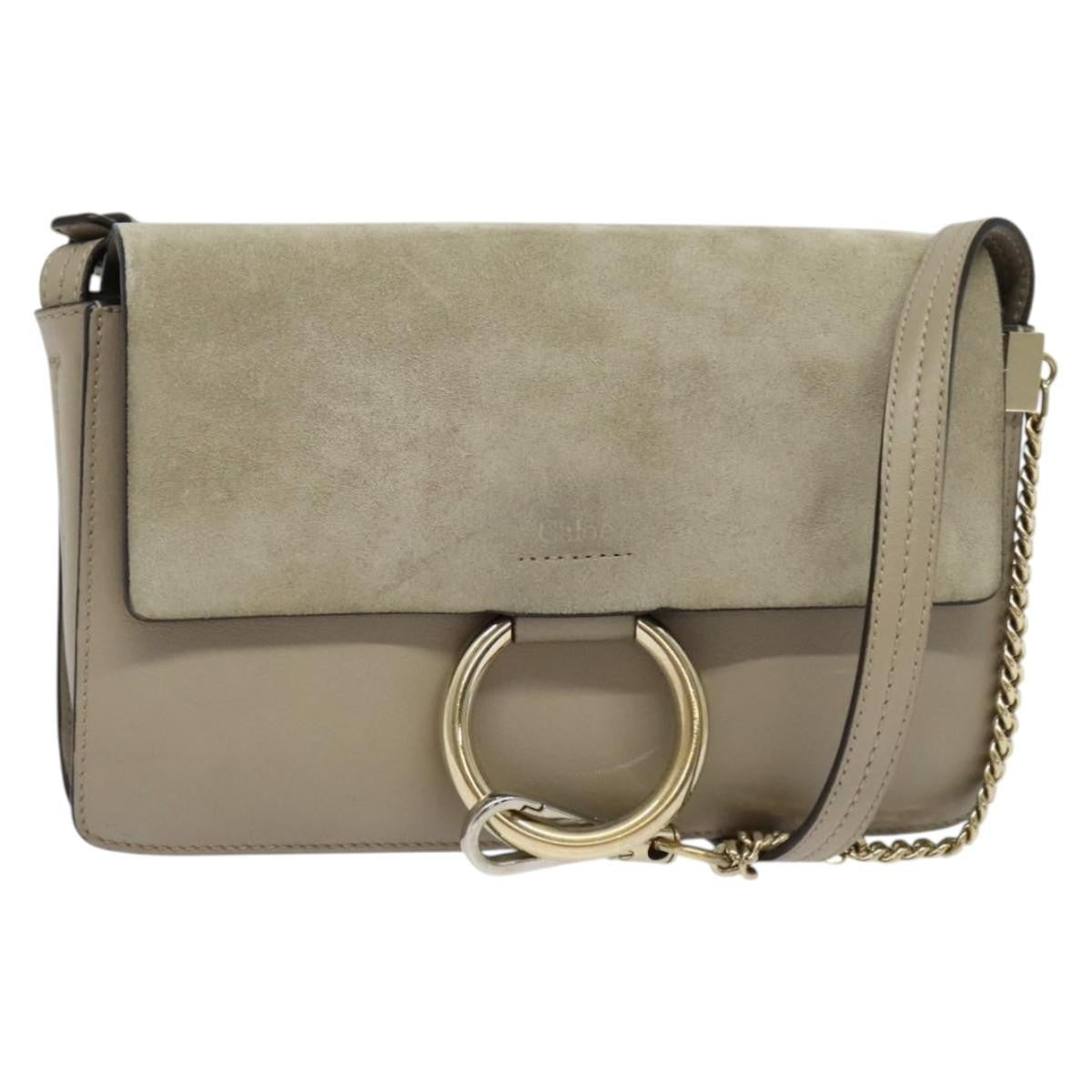 Chloe Faye Shoulder Bag Leather and Suede, BEIGE, LEATHER, Shoulder bag