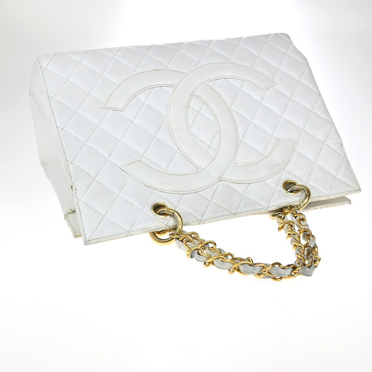 Chanel Vintage Grand Shopping Tote Quilted Calfskin, WHITE, LEATHER, Tote bag