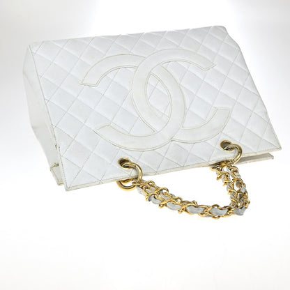 Chanel Vintage Grand Shopping Tote Quilted Calfskin, WHITE, LEATHER, Tote bag
