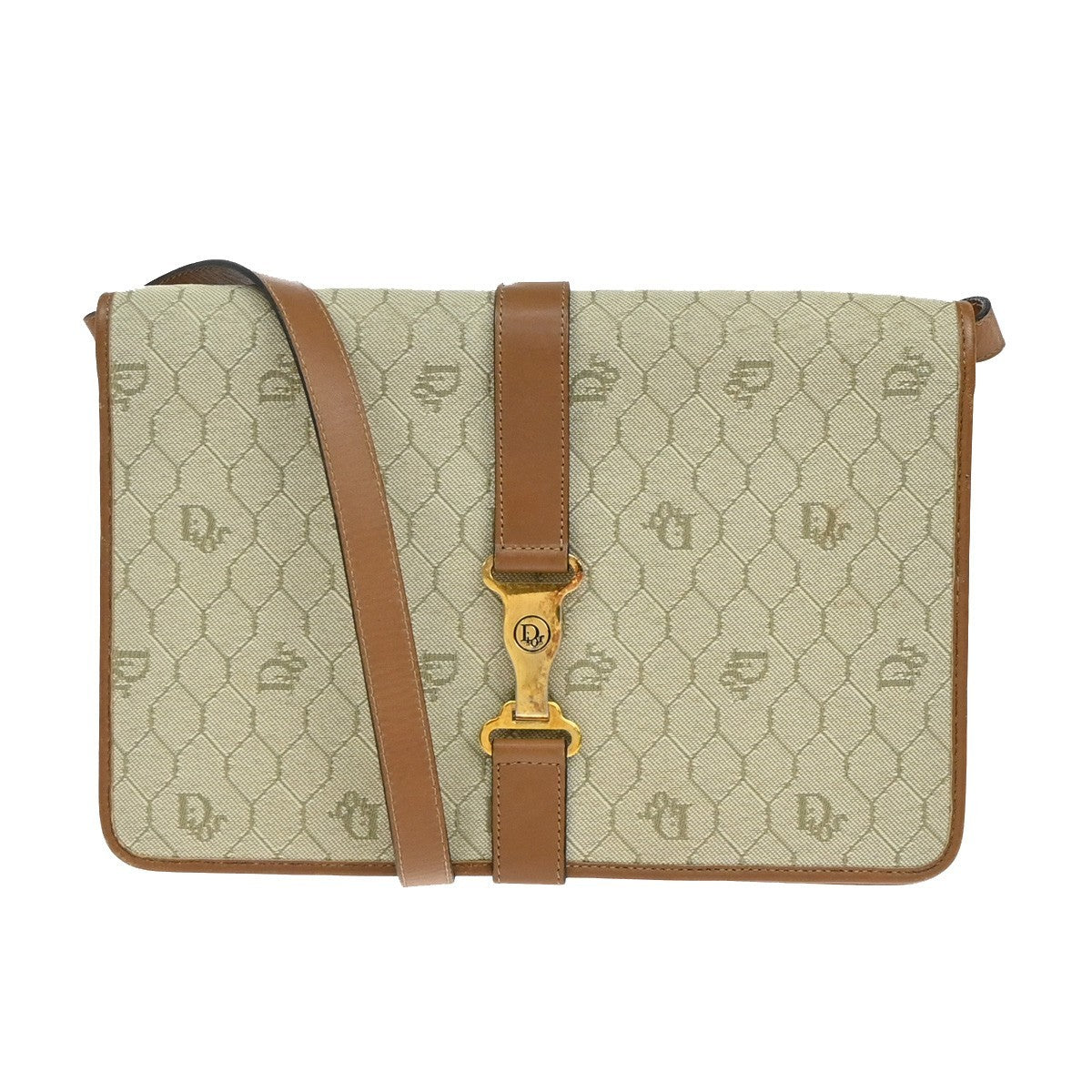 Christian Dior Vintage Honeycomb Handbag Canvas Leather, BEIGE, CANVAS, Shoulder bag