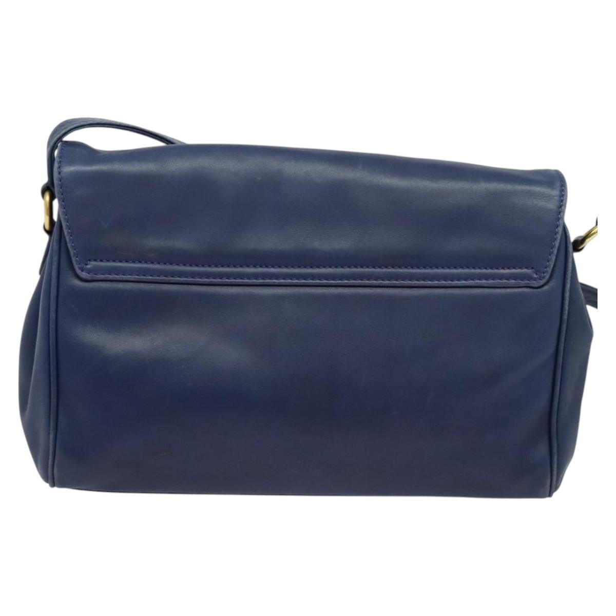 Celine Circle logo Leather, NAVY, LEATHER, Shoulder bag
