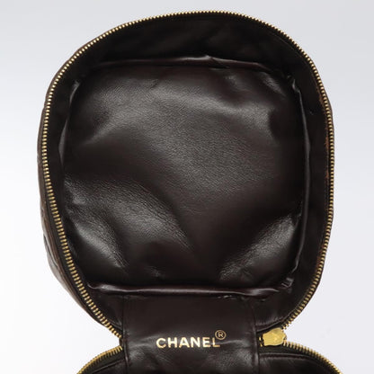 Chanel Vanity pouch Leather, BROWN, LEATHER, Toiletry Case