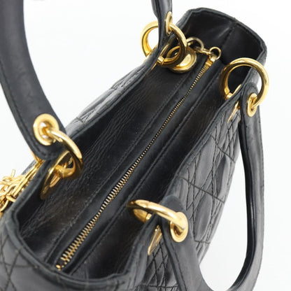 Christian Dior Lady Dior Bag Leather, Black, Leather, Handbag