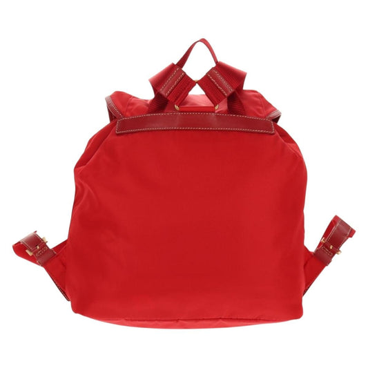 Prada Vela Double Front Pocket Backpack Tessuto with Saffiano Leather, Red, Nylon, Backpack