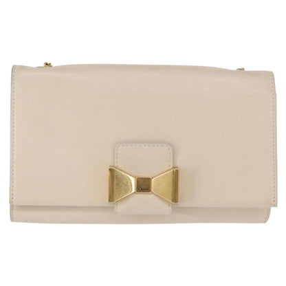 Chloe Chain Flap Crossbody Bag Leather, BEIGE, LEATHER, Shoulder bag