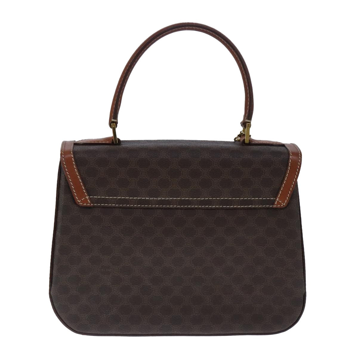 Celine Vintage Convertible Top Handle Bag Macadam Coated Canvas, Brown, Canvas, Handbag