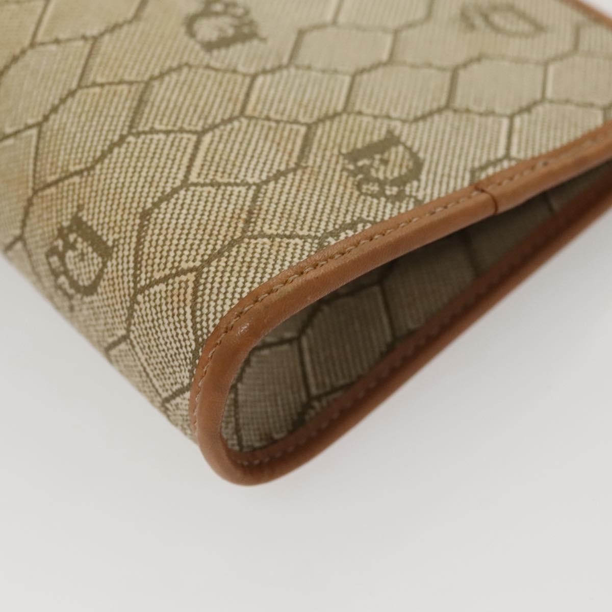 Christian Dior Vintage Honeycomb Zip Pouch Coated Canvas, BEIGE, PVC, Clutche & pouche