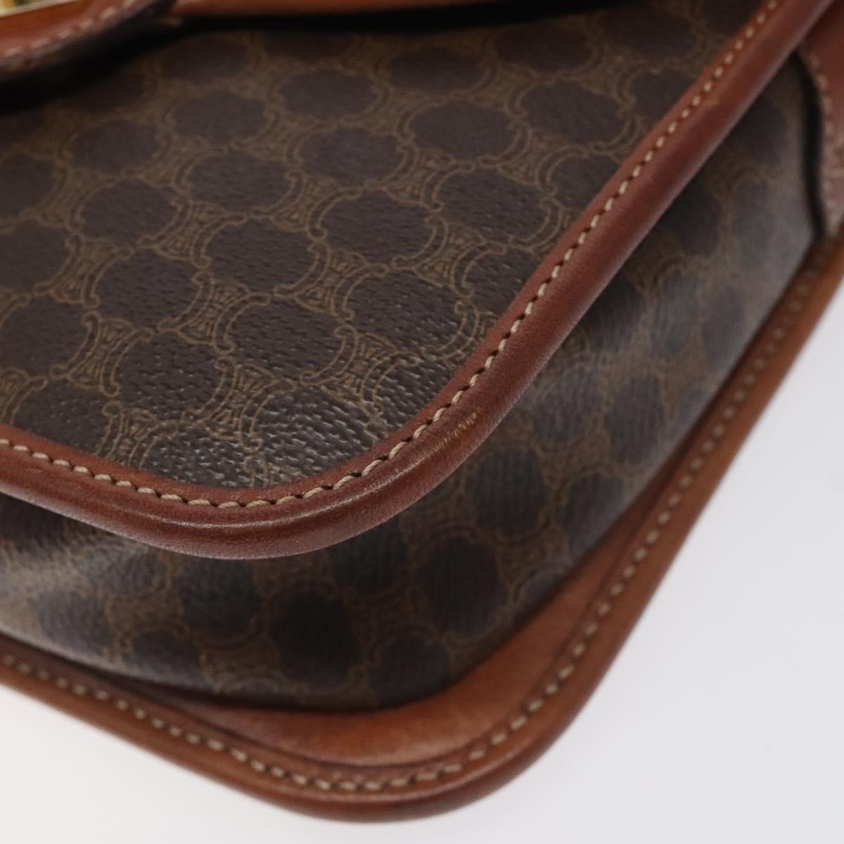 Celine Vintage Macadam Shoulder Bag Canvas and Leather, BROWN, CANVAS, Shoulder bag