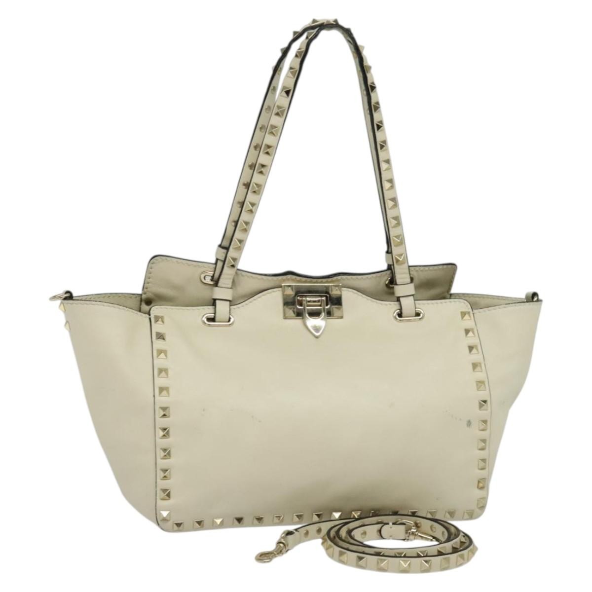 Valentino Garavani Rockstud Tote Soft Leather, WHITE, LEATHER, Tote bag