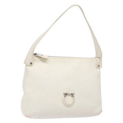 Salvatore Ferragamo Gancini Shoulder Bag Leather, WHITE, LEATHER, Shoulder bag