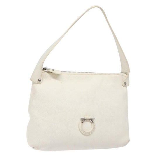 Salvatore Ferragamo Gancini Shoulder Bag Leather, WHITE, LEATHER, Shoulder bag