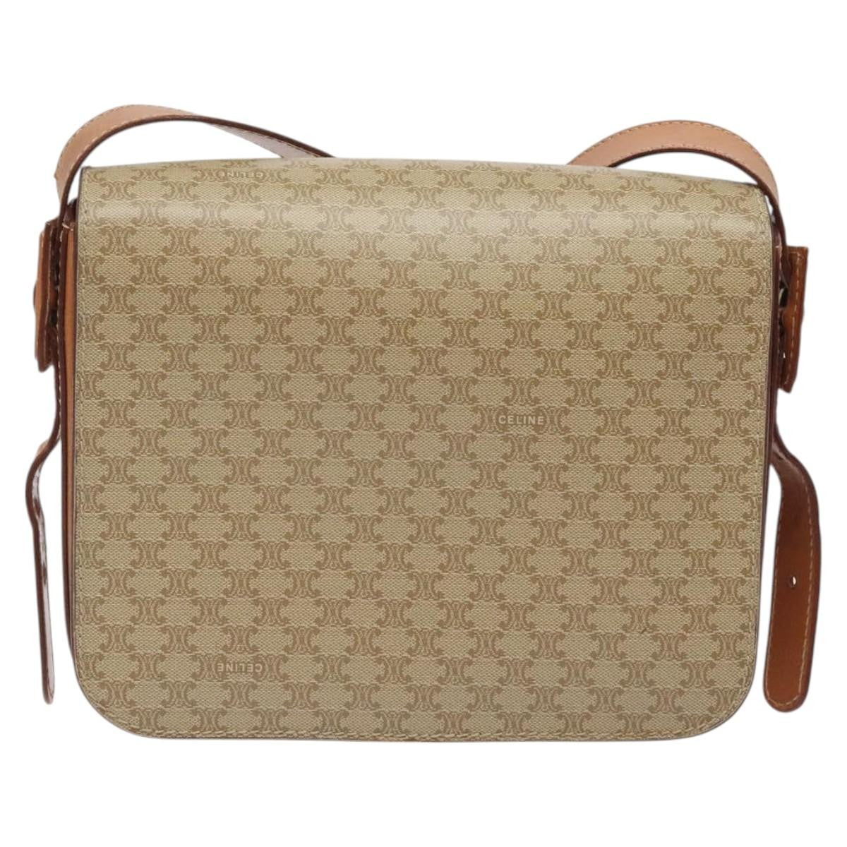 Celine Vintage Convertible Macadam Turnlock Shoulder Bag Canvas and Leather, BEIGE, CANVAS, Shoulder bag