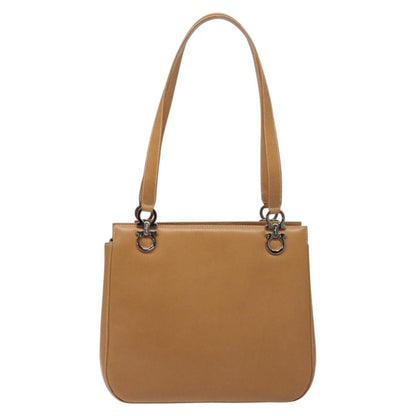 Salvatore Ferragamo Gancini Shoulder Bag Leather, BROWN, LEATHER, Shoulder bag