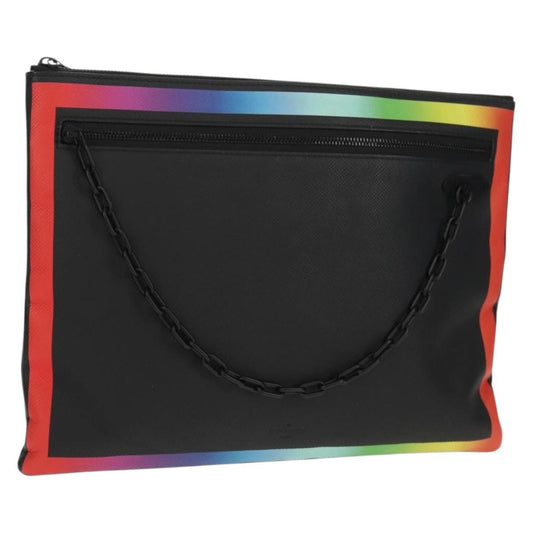 Louis Vuitton Pochette A4 Rainbow Taiga Leather, Black, Leather, Clutch
