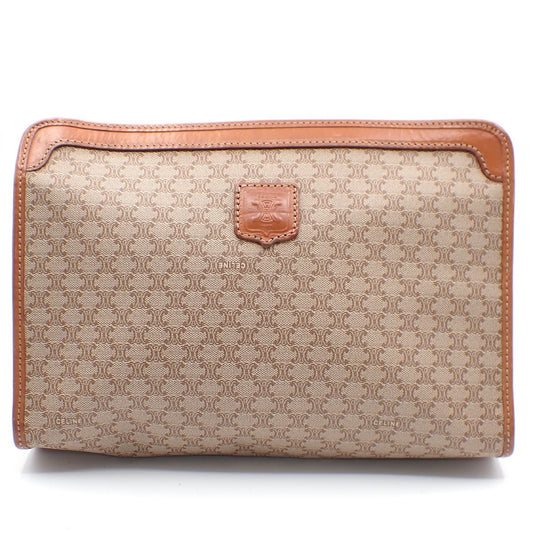 Celine Macadam Pochette Canvas and Leather, BROWN, CANVAS, Clutche & pouche