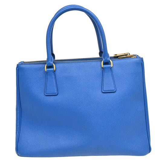 Prada Double Zip Tote Leather, BLUE, LEATHER, Tote bag