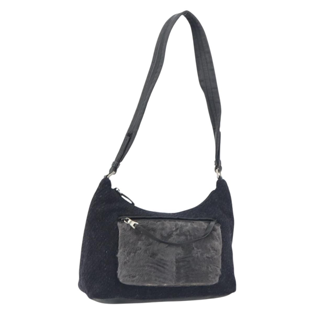 Prada Vintage Shoulder Bag Wool, BLACK, WOOL, Shoulder bag
