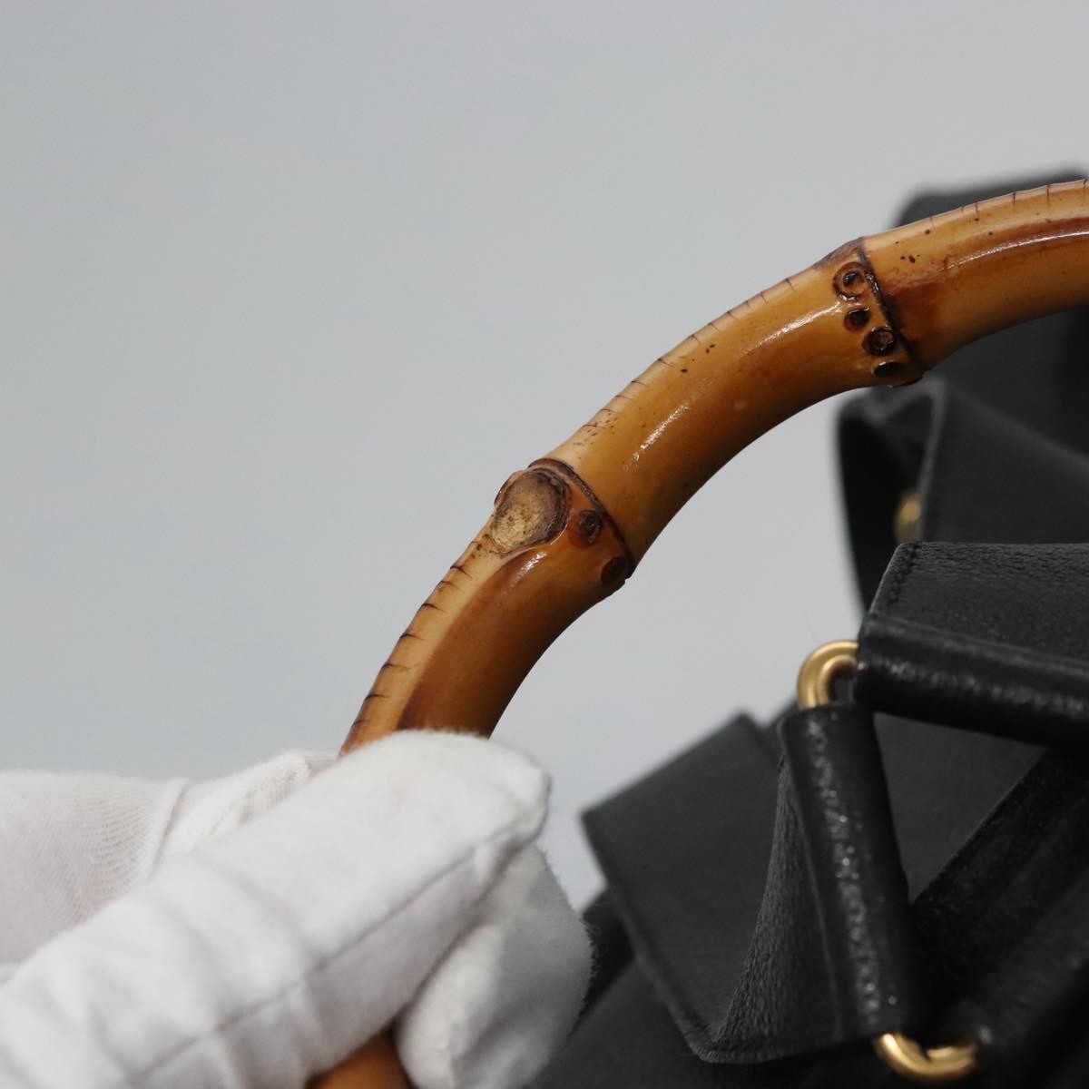 Gucci Vintage Bamboo Backpack Suede and Leather, Black, Suede, Backpack