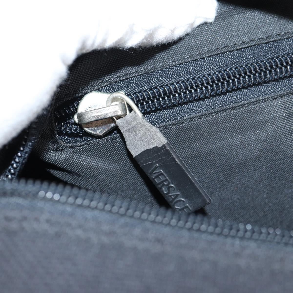 Versace Front Pocket Shoulder Bag Leather and Canvas, BLACK, CANVAS, Shoulder bag