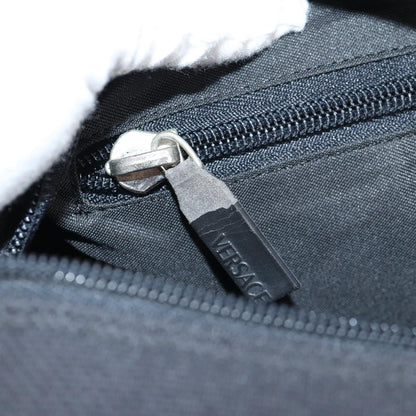 Versace Front Pocket Shoulder Bag Leather and Canvas, BLACK, CANVAS, Shoulder bag