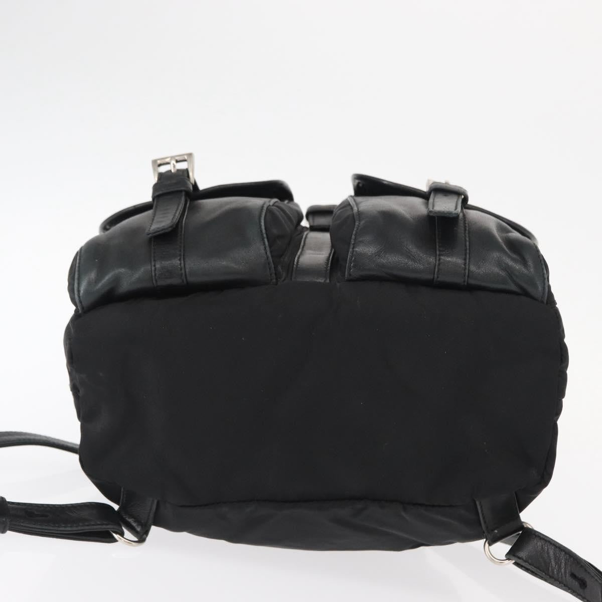 Prada Vela Double Front Pocket Backpack Tessuto with Saffiano Leather, BLACK, NYLON, Backpack