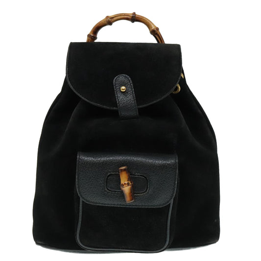 Gucci Gucci bamboo backpack daim, Black, Suede, Backpack