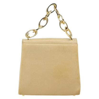 Salvatore Ferragamo Vintage Chain Handbag Leather, BEIGE, LEATHER, Handbag